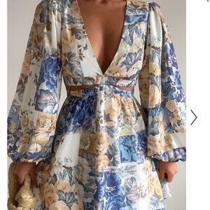 Floral V-Neck Dress with Long Sleeves